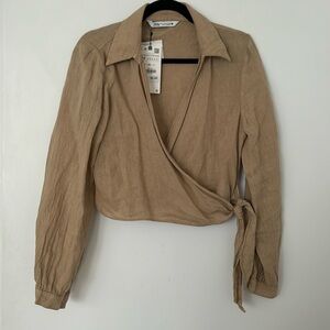 Zara Linen long sleeve beige shirt